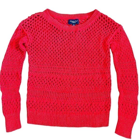 American Eagle Red/Orange Crocheted Knit Sweater SMALL - Picture 1 of 9